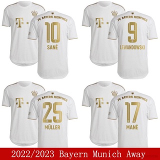 เสื้อกีฬาแขนสั้น ลายทีมฟุตบอล Bayern München Away Lewandowski พลัสไซซ์ สําหรับผู้ชาย และผู้หญิง 2022-2023