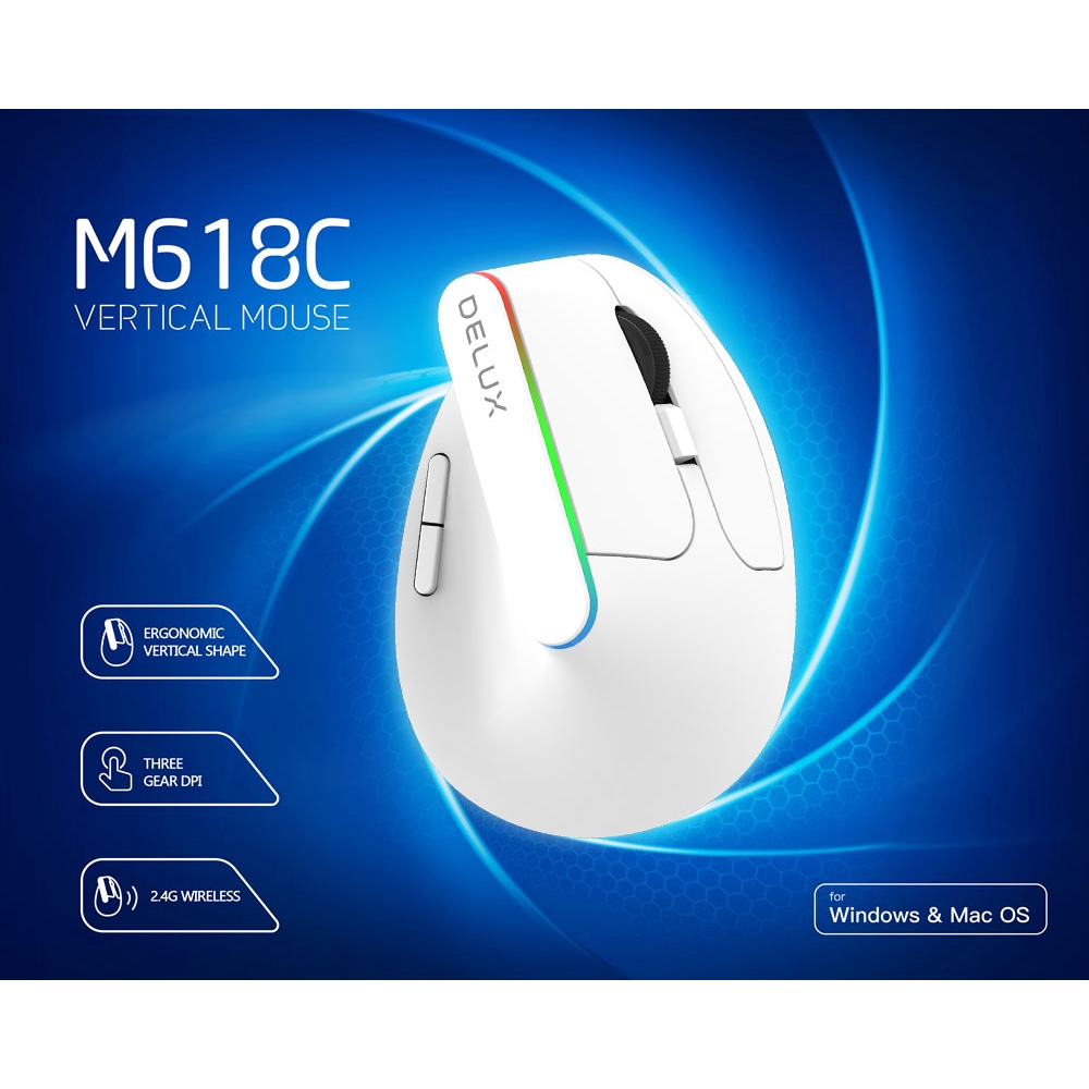 Delux M618C เมาส์เกมมิ่งไร้สาย แนวตั้ง 2.4G 6 ปุ่ม 1600 DPI แนวตั้ง ...