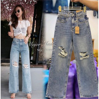 JH1999#S-XL#ยีนส์ขาบานขาดเข่า#Jeans house