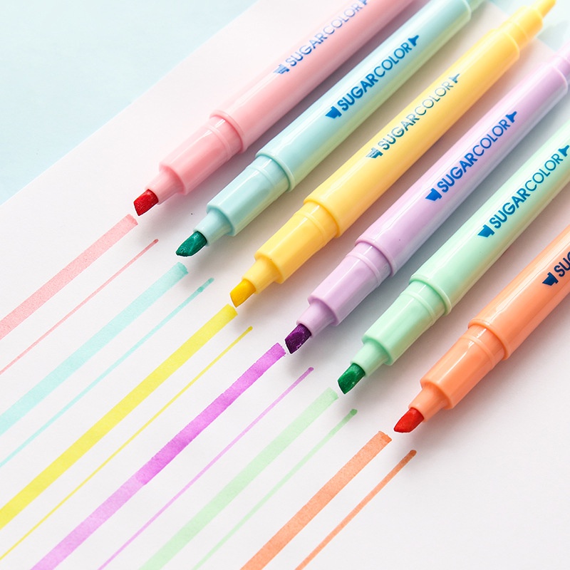 ปากกาเน้นข้อความ-แบบสองหัว-6-สี-เรืองแสง-ความโปร่งใสดี-และสะดุดตา-สําหรับสํานักงาน-โรงเรียน