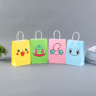 ถุงกระดาษ พิมพ์ลายการ์ตูน Pokemon Pikachu Bulbasaur Jigglypuff Squirtle น่ารัก เหมาะกับของขวัญวันเกิด สําหรับเด็ก