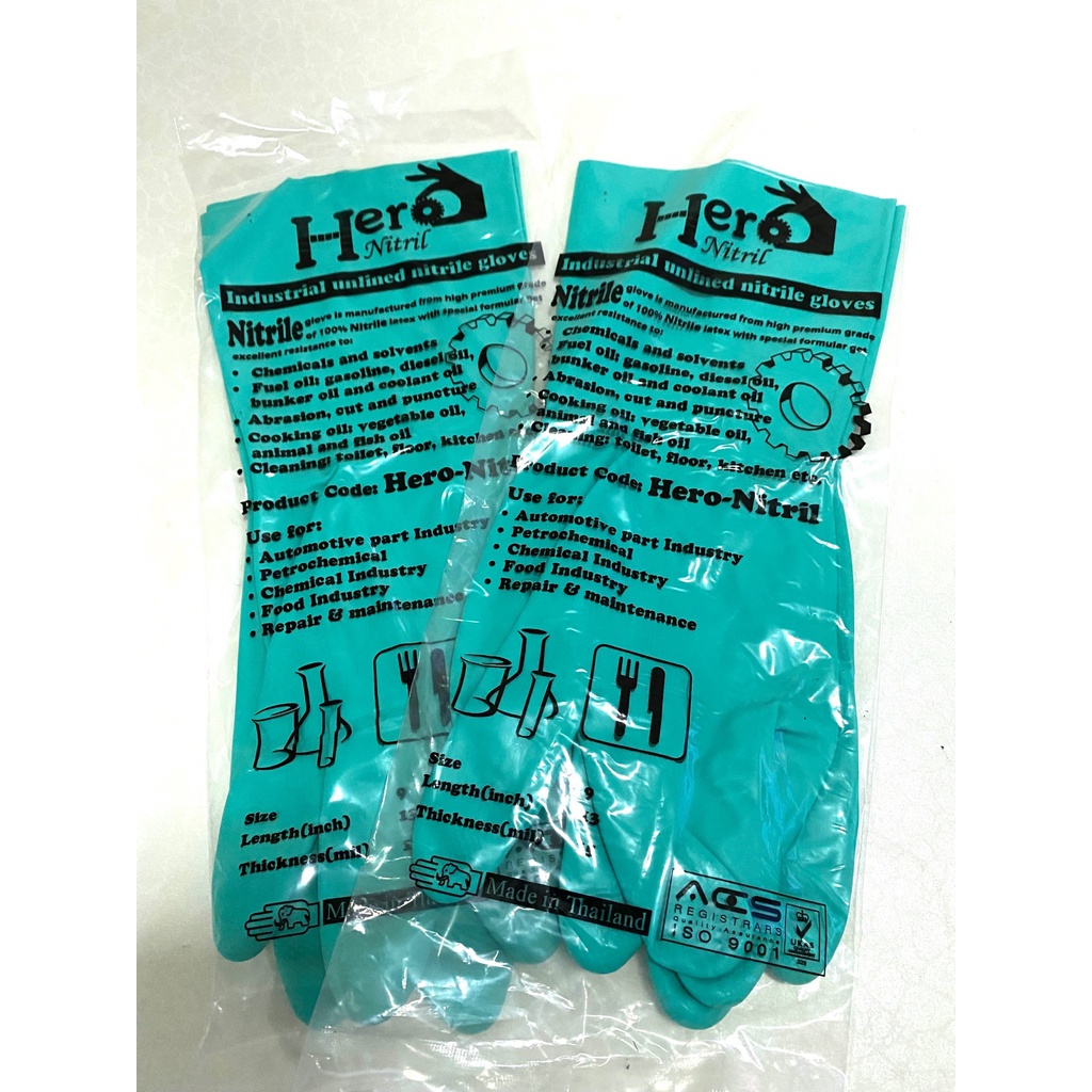 ถุงมือกันสารเคมีไนไตร-ยาว13-15mil-hero-1คู่-แพ็ค-ถุงมือกันกรด-ถุงมือยาง-ถุงมือยางไนไตร-ถุงมือป้องกันสารเคมี-ถุงมือไนไ