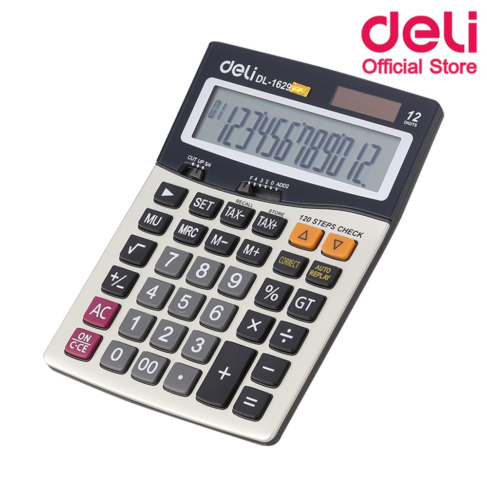 deli-1629-120-check-tax-calculator-เครื่องคิดเลขตั้งโต๊ะ-มีระบบย้อนกลับ-120-ครั้ง-สินค้ารับประกัน-3-ปี