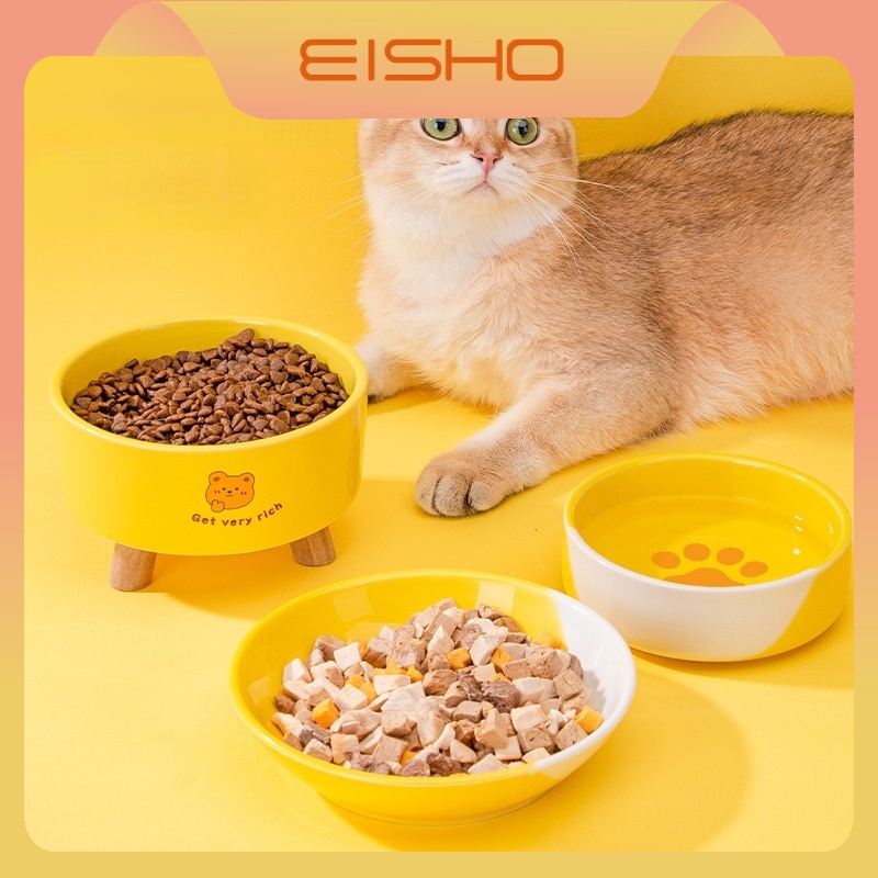 ชามแมว-ชามอาหารแมว-ชามแมวเซรามิก-ชามสัตว์เลี้ยงเซรามิค-ชามแมวเซรามิคสีเหลืองน่ารัก-สําหรับใส่อาหารสัตว์เลี้ยง-แมว