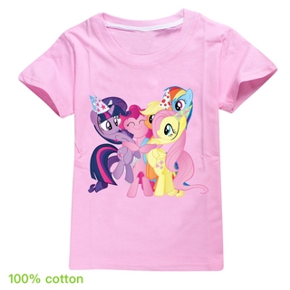 เสื้อยืดแขนสั้น ผ้าฝ้าย 100% พิมพ์ลาย My Little Pony น่ารัก แฟชั่นฤดูร้อน สําหรับเด็กผู้หญิง