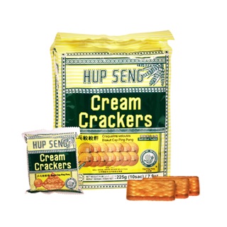 💥💥 Hup Seng Cream Crackers ขนมปังแครกเกอร์ ฮับเส็ง ถุงหูหิ้ว ข้างในเป็นห่อเล็กๆ 10 ซอง 225g(10sac)