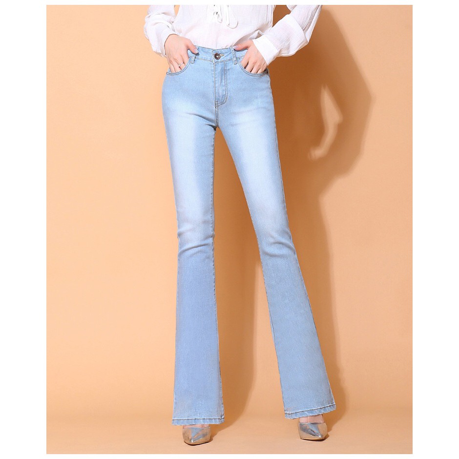 ราคาและรีวิวCc Jeans 001 กางเกงยีนส์ผู้หญิงแฟชั่น ทรงขาม้าเล็ก ยืด เอวสูง สีฟ้าอ่อน
