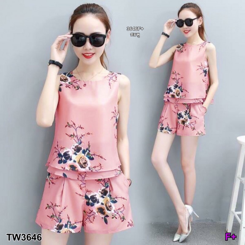 tw3646-set-2-ชิ้น-เสื้อคอกลม-แขนกุด-กางเกงขาสั้น