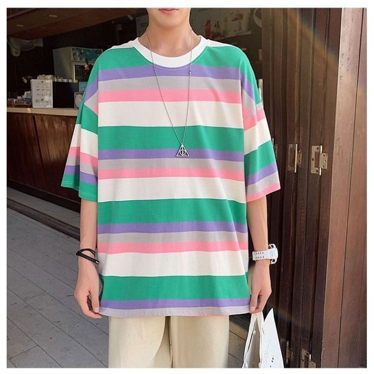 bbpshop-เสื้อคู่ใหม่-เสื้อยืดลายทางสีสวย-จะชายจะหรือหญิงก็ใส่ได้บอกลาเสื้อตัวเดิมไปได้เลยเสื้อเชิ้ตเสื้อเชิ้ตผู้ชาย