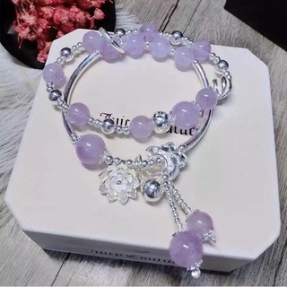 Lavender amethyst pink crystal aquamarine bracelet female Korean version bracelet multi-layer 925 silver jewelry birthda