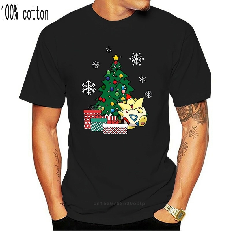 เสื้อตราหานคู่-ผู้ชายเสื้อยืดพิมพ์ลาย-camiseta-togepi-รอบต้นคริสต์มาส-s-เสื้อยืด-masculina-wo-ca