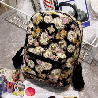 Fin 1 กระเป๋าสะพาย กระเป๋าเป้ แคนวาส ผู้หญิง Woman Backpack Canvas Bag 1651 สีดำ