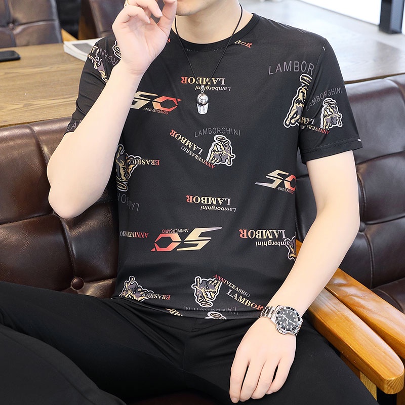 เสื้อยืดแขนสั้น-คอกลม-พิมพ์ลายกราฟฟิค-สไตล์เกาหลี-แฟชั่นฤดูร้อน-สําหรับผู้ชาย