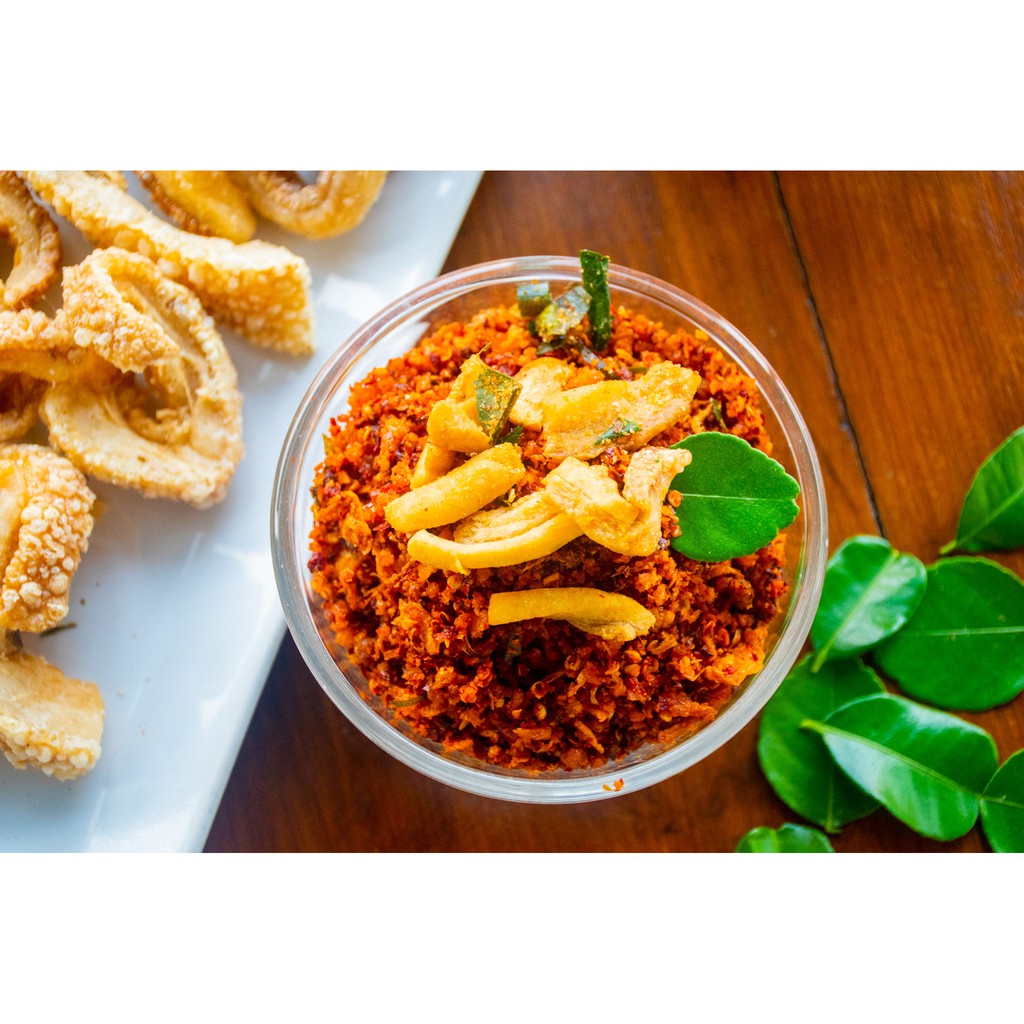 😀 25g น้ำพริกปลาย่าง อกไก่ กากหมู แมงดา ซองเล็กสำหรับมื้อเดียว - 2