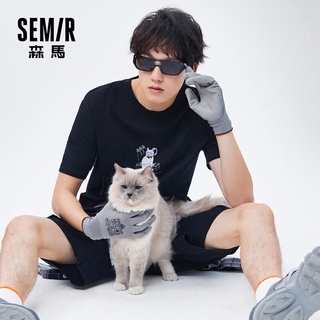 SEMIR เสื้อยืดแขนสั้นสำหรับผู้ชาย,เสื้อยืดผู้ชายลายแมวญี่ปุ่นสีขาวอินเทรนด์ใหม่ฤดูร้อนปี2021เสื้อยืดอินเทรนด์