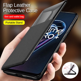 Luxury Half Window Bracket Leather Case For Realme 9 Pro Plus Smart Flip Shockproof Cover For Realme 9 9i 9Pro Realmy 9 Pro+