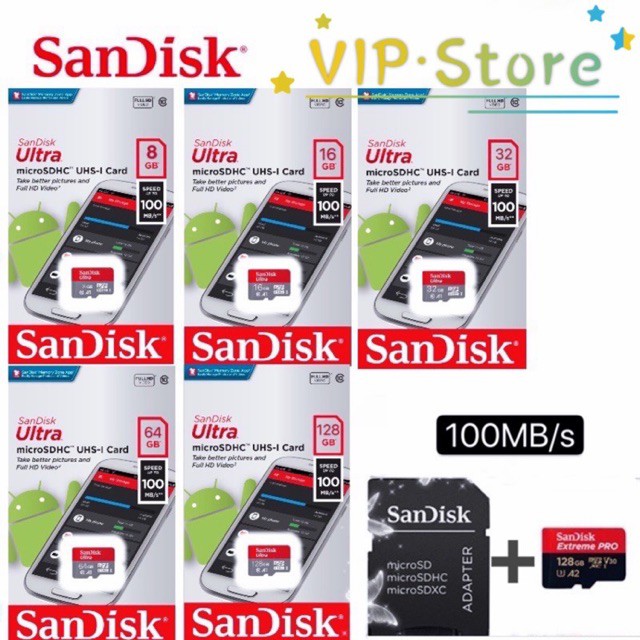 ภาพหน้าปกสินค้าVIP SanDisk Micro SDHC Ultra 4K ความเร็ว 100MB/S ความจุ (8GB 16GB 32GB 64GB 128GB )Class10
