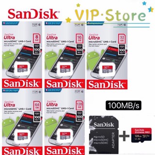 สินค้า VIP SanDisk Micro SDHC Ultra  4K ความเร็ว 100MB/S ความจุ (8GB 16GB 32GB 64GB 128GB )Class10