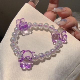 (Q-143) สร้อยข้อมือ กำไลข้อมือแฟชั่น สายลูกโซ่ ลูกปัดคริสตัลหมี ดอกไม้ น่ารักสไตล์เกาหลี