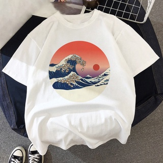 【🔥🔥】เสื้อยืดแขนสั้นลําลอง พิมพ์ลายการ์ตูน The Great Wave of Kanagawa สไตล์ฮาราจูกุ สําหรับผู้หญิง