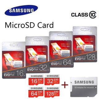 ภาพย่อรูปภาพสินค้าแรกของMicro SD Cards Samsung Memory card EVO PLUS 16GB/32GB/64GB/128GB Class10 แถม Adapter