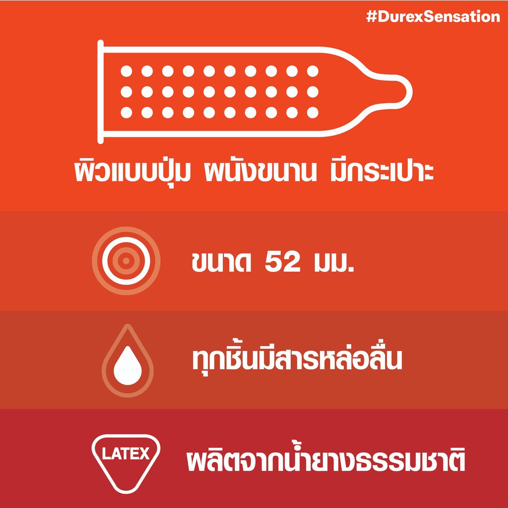 ภาพหน้าปกสินค้าDurex Sensation ถุงยางอนามัย ดูเร็กซ์ เซนเซชั่น ขนาด 52 มม. บรรจุ (3 ชิ้น) จากร้าน pawinshop บน Shopee