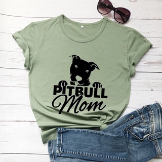 Pitbull Mom T-shirt for Women Letters Printed Women T Shirt O-Neck Casual Funny Mom Life Graphic Cute Tshirts Women