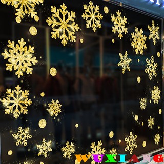 【wuxiang】สติกเกอร์ติดผนัง ลายเกล็ดหิมะ คริสต์มาส สีทอง สําหรับตกแต่งบ้าน