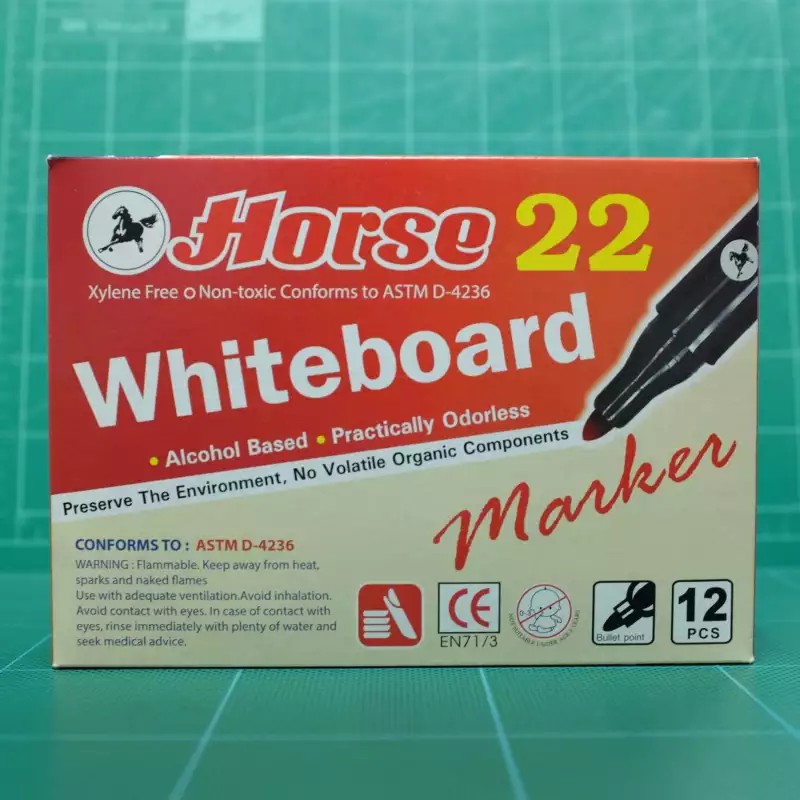 ปากกาไวท์บอร์ดตราม้า-horse-whiteboard-marker-h-22-หมึกสีแดง-1ชุด-6ด้าม