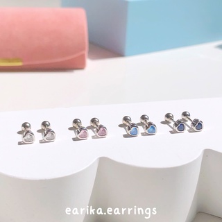 earika.earrings - crystal heart piercing จิวหูเงินแท้จี้หัวใจประดับเพชร (ราคาต่อชิ้น) เหมาะสำหรับคนแพ้ง่าย