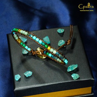 กำไลหินเชือกถัก หินมงคล   Turquoise x Amazonite