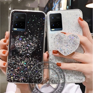 Realme C30 C31 C35 C21Y C21 C25 C25s C17 C15 C12 C11 (2021) (2020) C3 Real me Bling Glitter Sequins Silicone Case Luxury Foil Powder Soft Silicon Cover Crystal Protective Shine Phone Casing with Heart Stand Popsocket