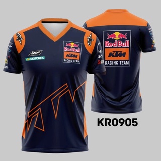 เสื้อกีฬาแขนสั้น คอวี ลายทีมแข่งรถ Ktm MotoGp Trail Motocross KR0905 Red Bull Jersey - V-Vxs