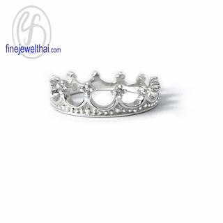 Finejewelthai-แหวนมงกุฎ-แหวนเจ้าหญิง-แหวนเพชร-เพชรสังเคราะห์-แหวนเงินแท้-Princess-Diamond-CZ-Silver925-Ring-R1308cz