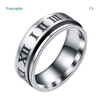 Fancyqube 8มม. แบบหมุน แหวนไทเทเนียม สำหรับผู้ชาย และผู้หญิง แหวนตัวเลขโรมัน ทุกเพศ แหวนแฟชั่น