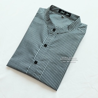 CAMISA BRAND เชิ้ตคอจีน ริ้วดำ(Y33) ผ้าCotton เสื้อทำงาน เสื้อใส่เที่ยว ดำ