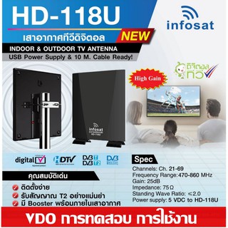 Infosat outdoor-indoor เสาทีวีดิจิตอล HD-118U รับได้แรงจริง