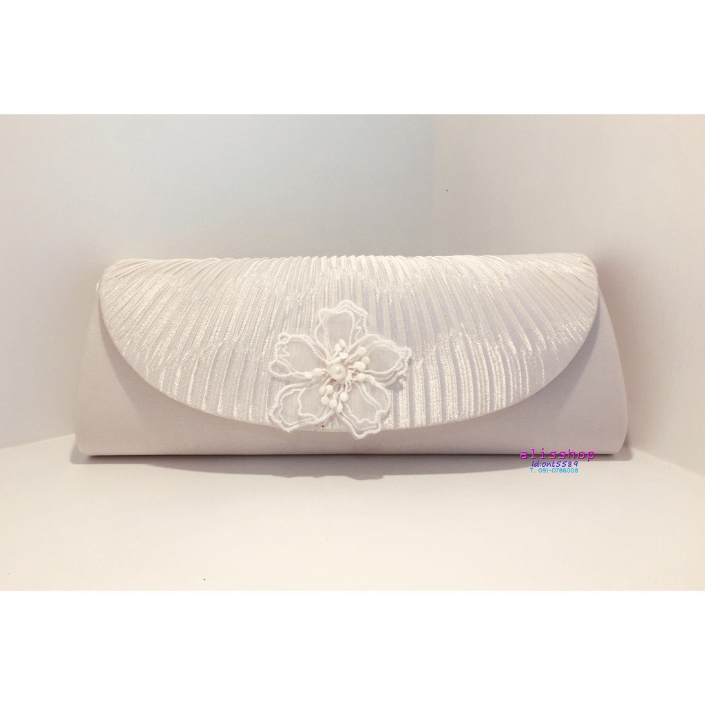 พร้อมส่ง-evening-clutch-กระเป๋าออกงาน-สีขาว-แต่งดอกไม้