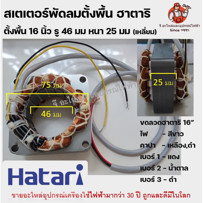ภาพหน้าปกสินค้า(เหลี่ยม) สเตเตอร์พัดลม16" คอยล์ พัดลมตั้งพื้น HATARI ฮาตาริ 16" นิ้ว รู 46mm หนา 25mm อะไหล่พัดลม