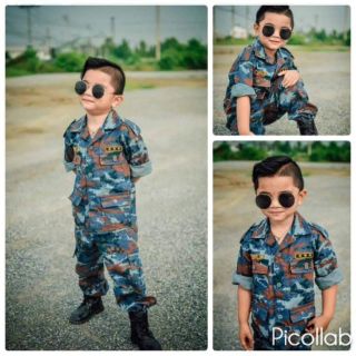 ชุดพรางทหารเด็กอากาศสีฟ้า#ชุดอาชีพเด็ก