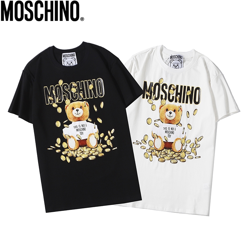 เสื้อยืดสีขาวmoschino-เสื้อยืดคอก-ลมแขนสั้นผ้าฝ้าย-unisex