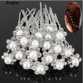 สินค้า แต่งงานเจ้าสาว 20Pcs Faux เพิร์ล Rhinestone Flower Stick พินคลิปสีเงิน