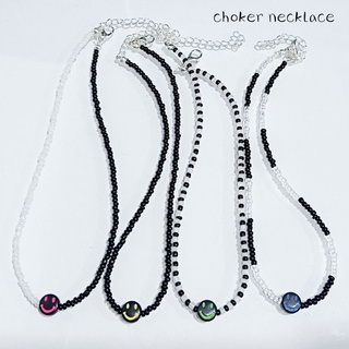 สร้อยคอลูกปัด สร้อยคอโชคเกอร์ สร้อยคอหน้ายิ้ม แฟชั่น โทนขาวดำ choker necklace แฮนด์เมด