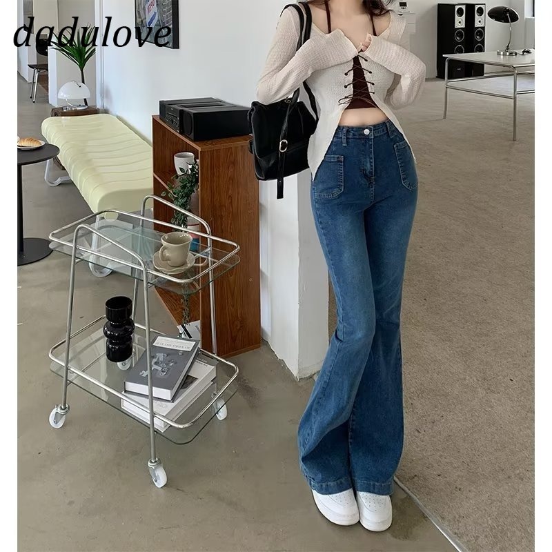 dadulove-new-ins-niche-korean-version-of-retro-jeans-high-waist-elastic-flared-pants-wide-leg-pants