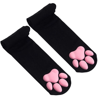 ถุงเท้าข้อสั้นลายอุ้งเท้าแมวสีด ําสีขาว 3 D สําหรับผู้หญิง