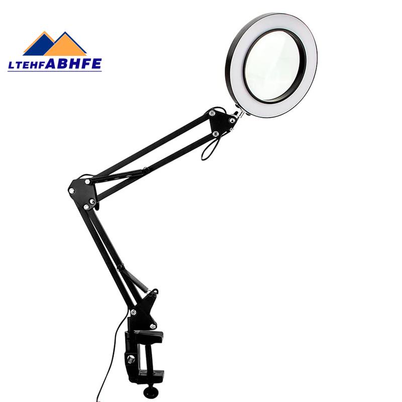 10X Magnifying Glass Desk Lamp With Swing Arm & Clamp – Big Lighted Magnifier For Crafts, Repairs, Sewing, And Plant Grow – Black Aluminum LED
