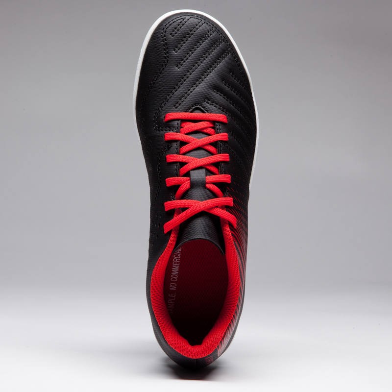 รองเท้าฟุตบอลเด็กสำหรับสนามพื้นแข็งรุ่น-agility-100-hg-สีดำ-ขาว-แดง