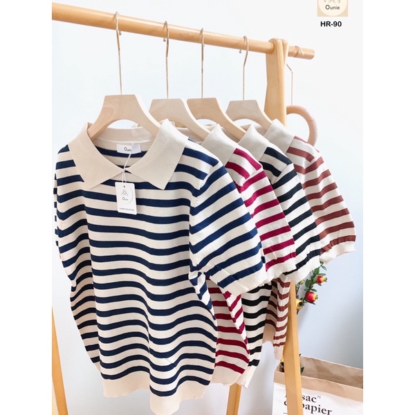 preferredเสื้อยืดริ้วไหมพรมคอปก