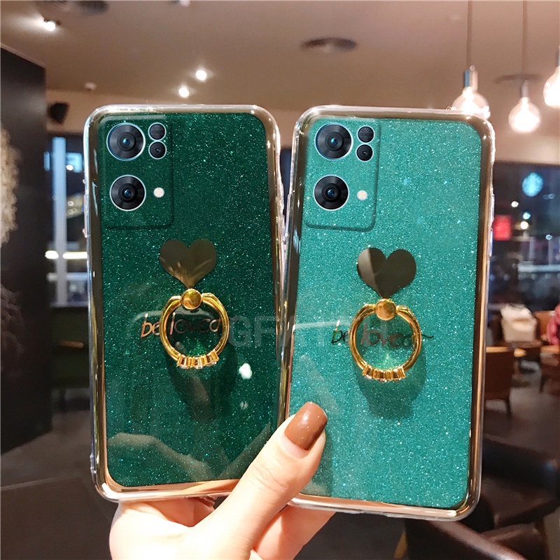 ready-stock-เคสโทรศัพท์-oppo-reno7-pro-5g-china-new-hard-case-bling-be-loved-pattern-with-ring-holder-glitter-plating-back-cover-เคส-reno7pro