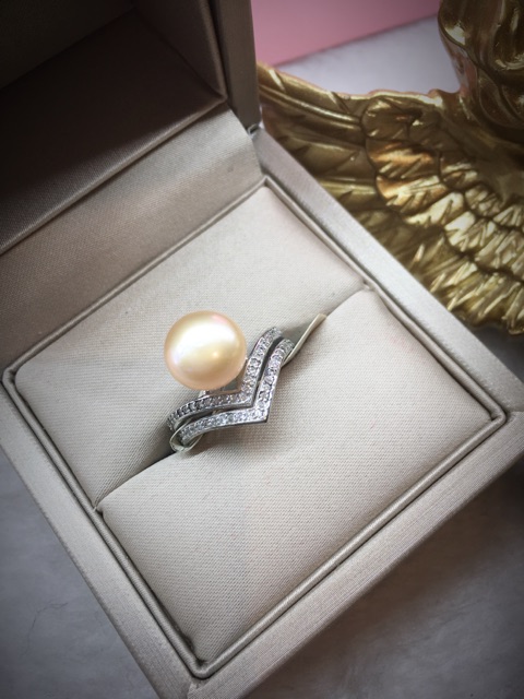 แหวนเงิน925-แหวนเงินชุบทองคำขาว-josephine-ประกับไข่มุกมุกแท้